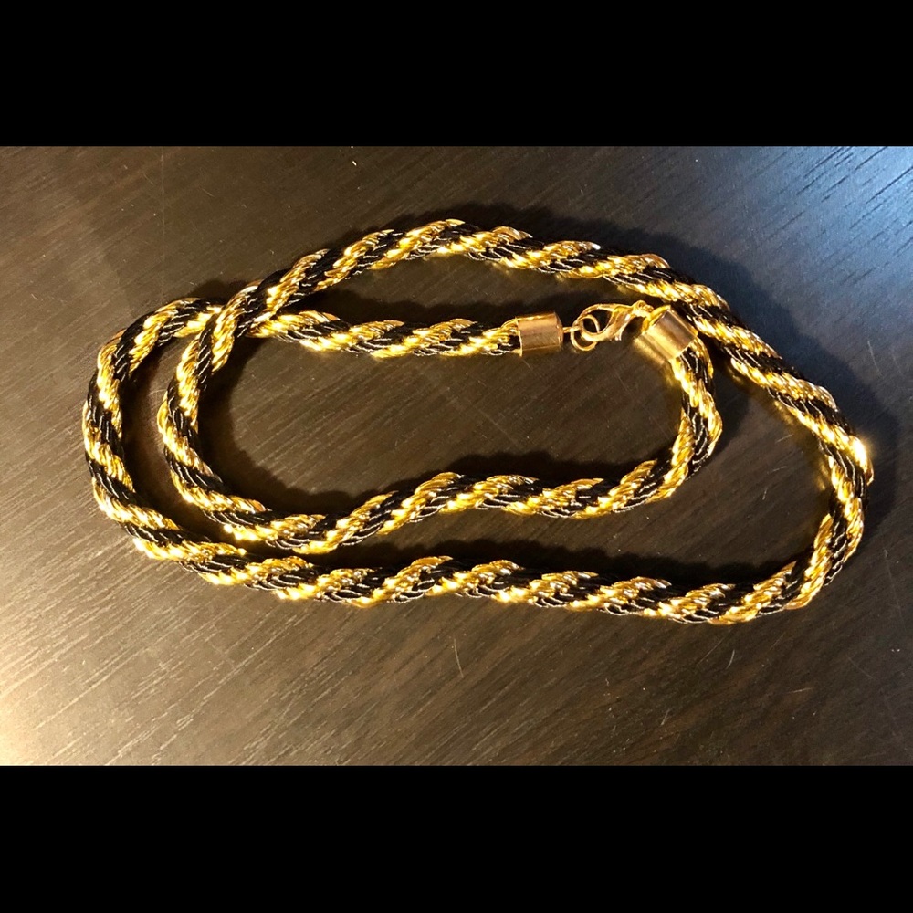 Vintage Twisted Black Rope Gold Tone Necklace - Picture 4 of 6